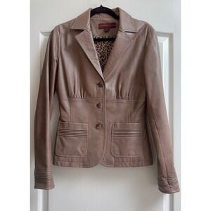Margaret Godfrey Genuine Leather Jacket Blazer Women Size 6 Light Purple Brown